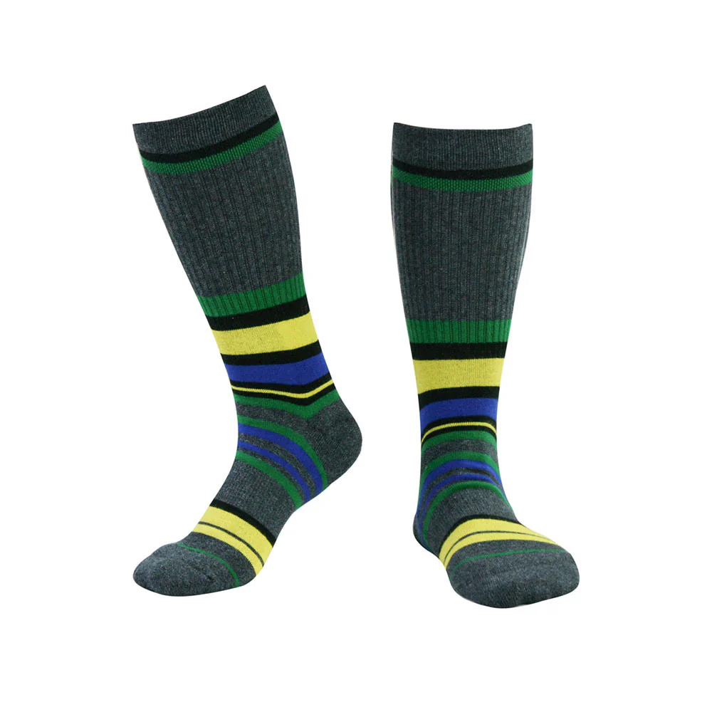 Dunkelgrüne gestreifte, kniehohe, gepolsterte Socken