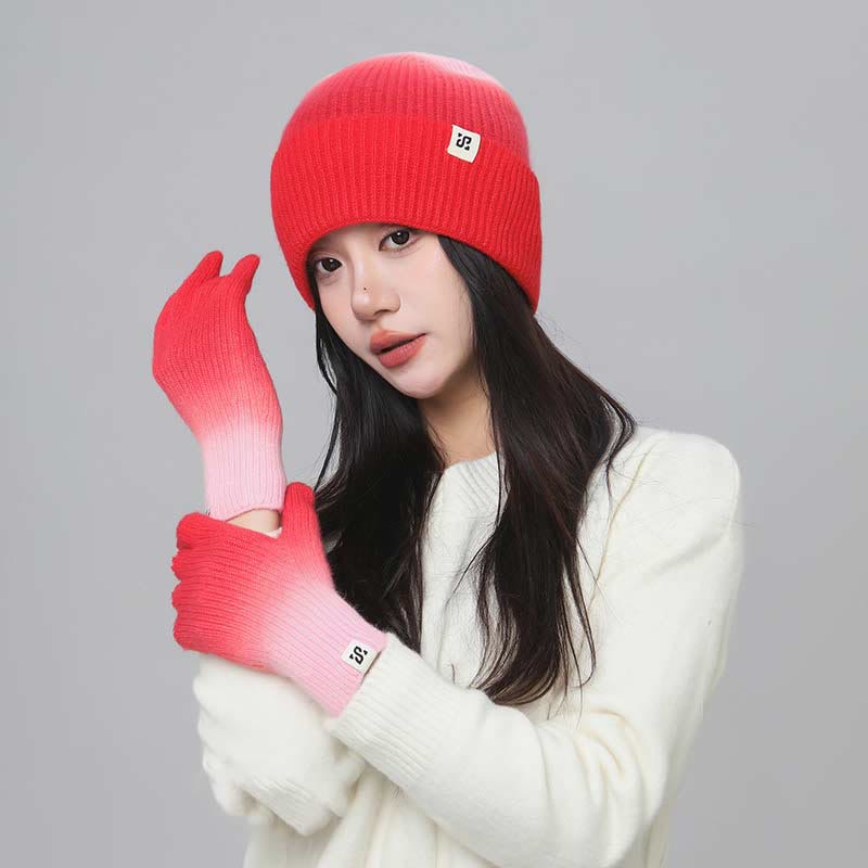 2-in-1-Set mit Handschuhen und Beanie in Farbverlaufsfarbe