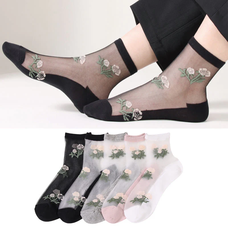 Elegante Blumen-Viertel-Socken (5 Paar)