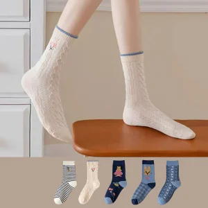 Vintage-Socken mit Kaninchenstickerei (5 Paar)
