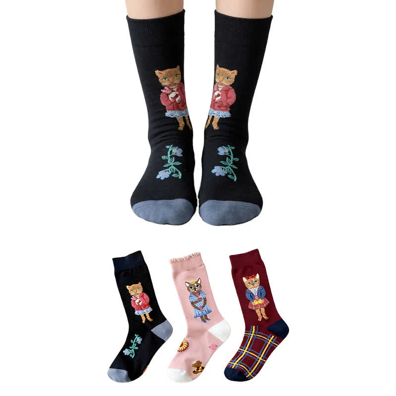 Niedliche Katzenblumen-Socken (3 Paar)