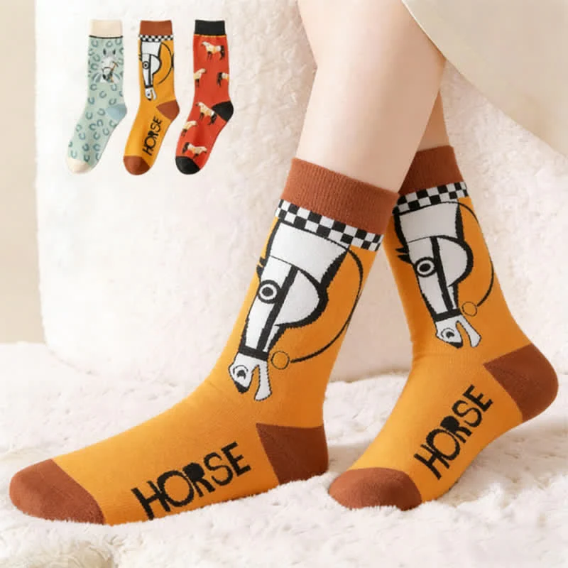Socken mit Cartoon-Pferdemotiv (3 Paar)