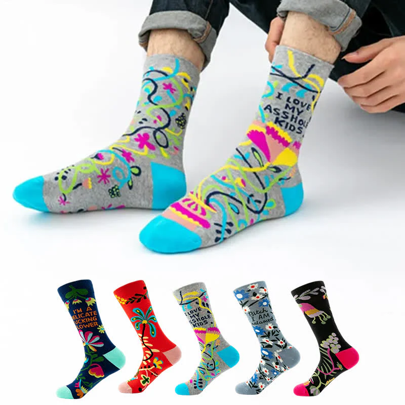 Lustige, bunte Viertelsocken mit Blumenmuster (5 Paar)