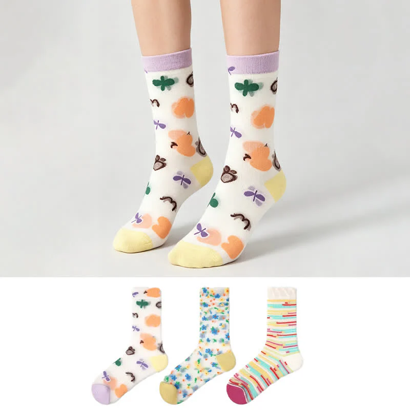Lässige, transparente Viertelsocken mit verspieltem Muster (3 Paar)
