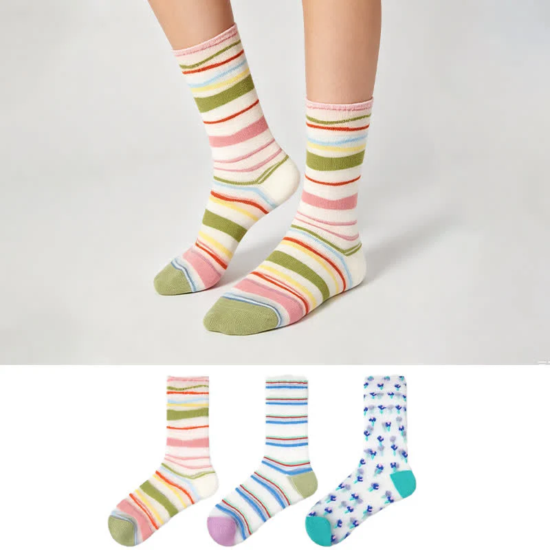 Farbblock-Streifen-Stricksocken (3 Paar)