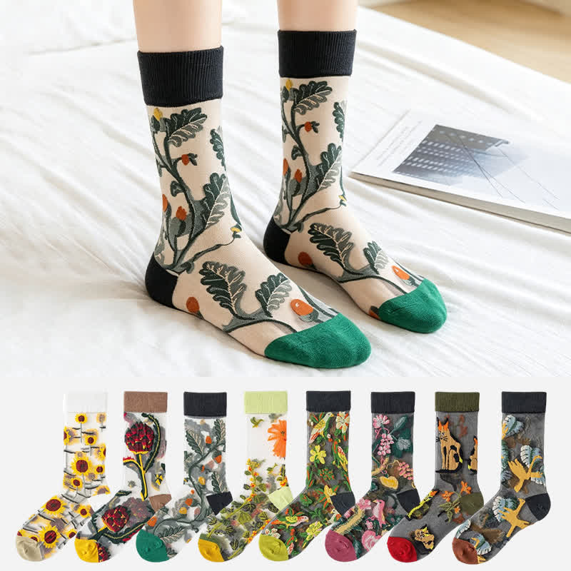 Vintage Flowers Bird Sheer Quarter Socks (4 Paar)