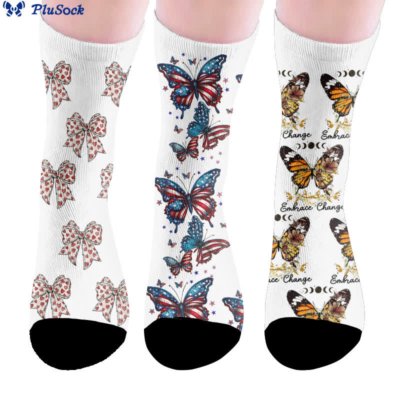 Socken mit Schleifenmotiv und Schmetterlingsmotiv