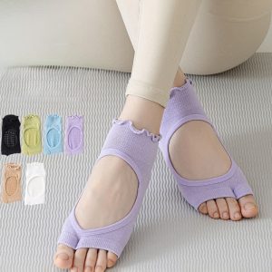 Offene Zehensocken aus Baumwolle mit rutschfester Sohle (5 Paar)