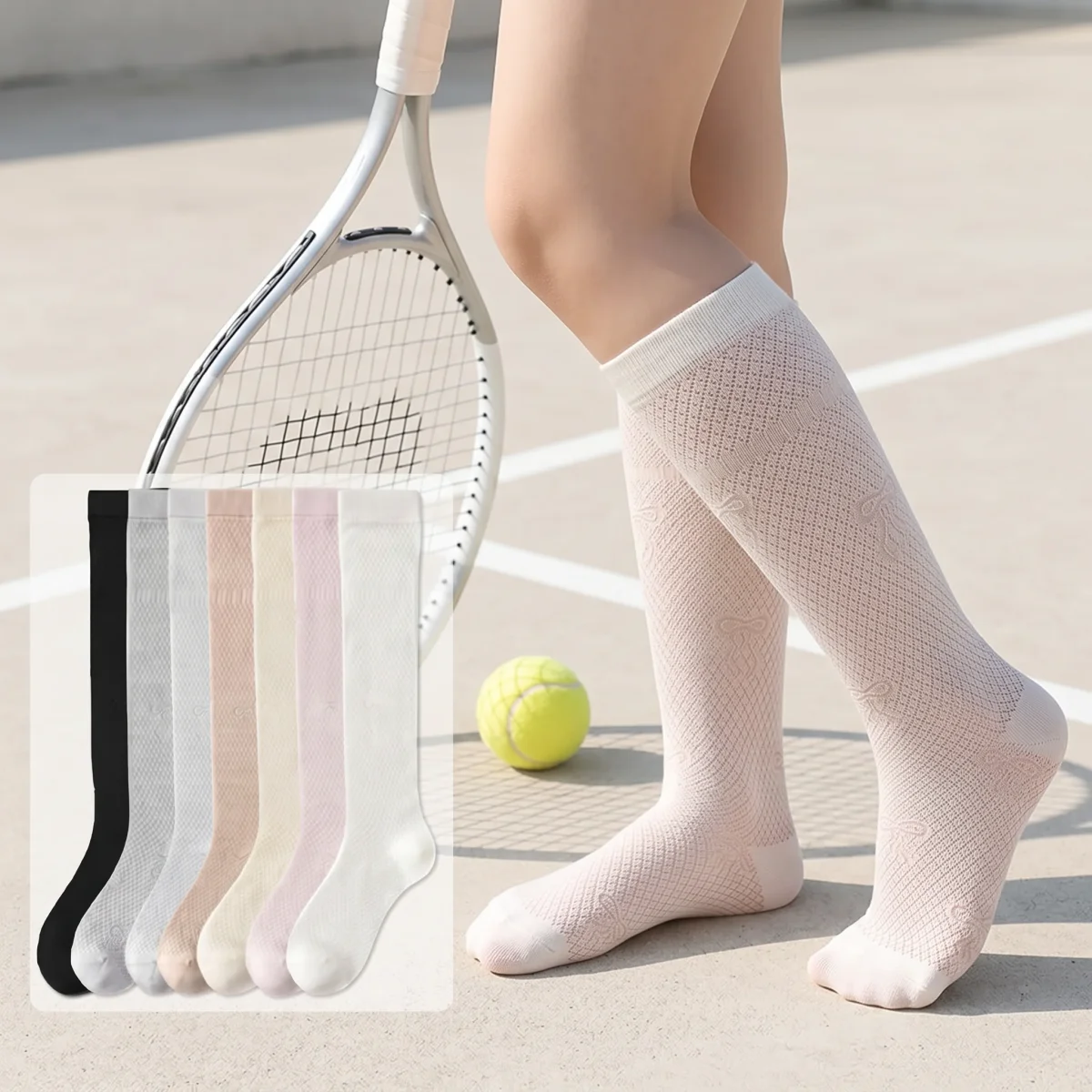Kniehohe Socken aus transparentem Mesh mit Rippstrick (4 Paar)