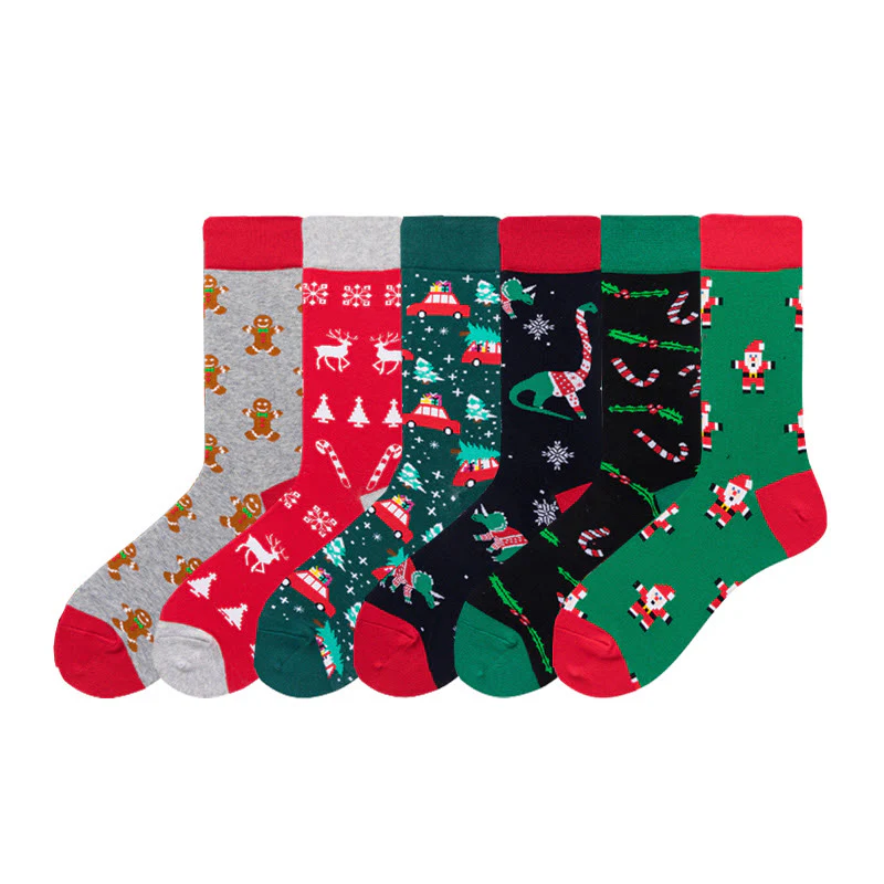 Weihnachtliche, dehnbare Socken mit Motiv (6 Paar)