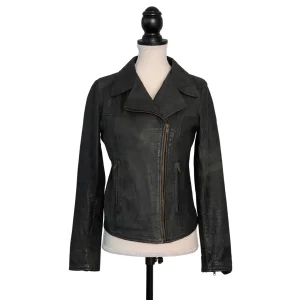 Conte Max Anthrazitfarbene Bikerjacke aus Vintageleder