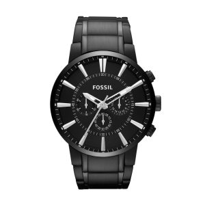 Fossil Herrenuhr FS4778 Dress Chronograph in Schwarz aus Edelstahl mit Quarzuhrwerk