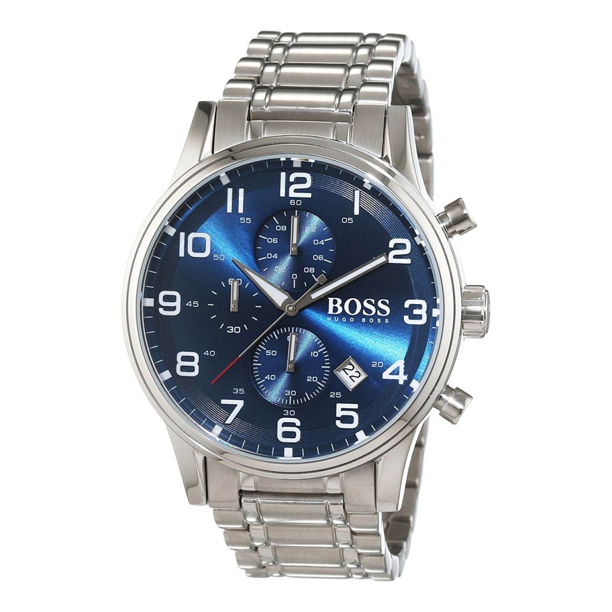 Hugo Boss 1513183 Herrenuhr, blaues Ziffernblatt mit Sonnenschliff und Gliederarmband