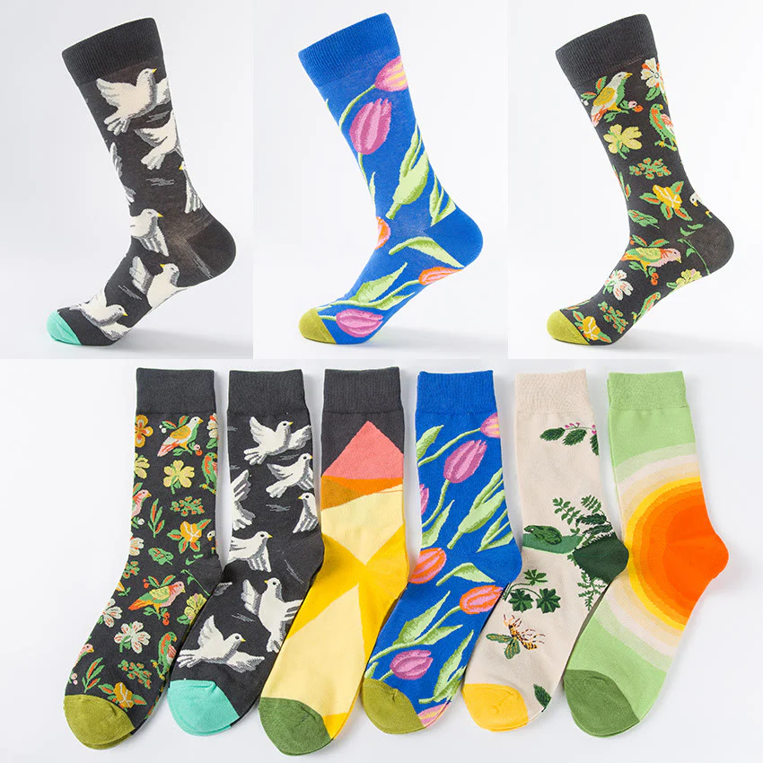 Socken mit Tulpen- und Taubenmuster (6 Paar)